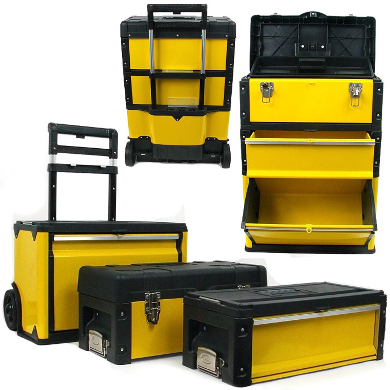 Stalwart Oversized Portable Tool Chest Three Boxes in One with Handle and Wheels